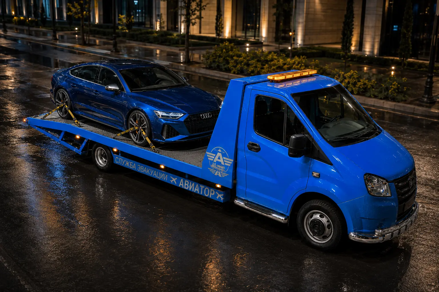 Эвакуатор Авиатор перевозит премиальный автомобиль